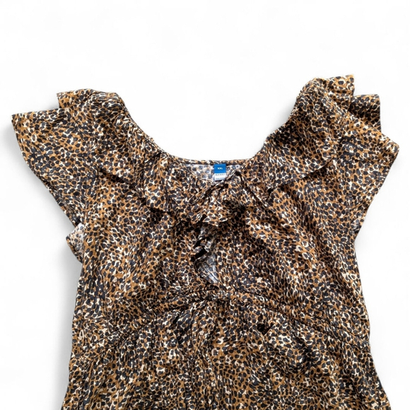 Old Navy Leopard Fit & Flare Dress Double Ruffle Sleeves | Drawstring Waist XXL - Picture 9 of 13